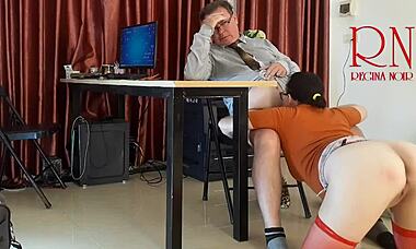 Holy hell! Office tease with no panties gets licked!