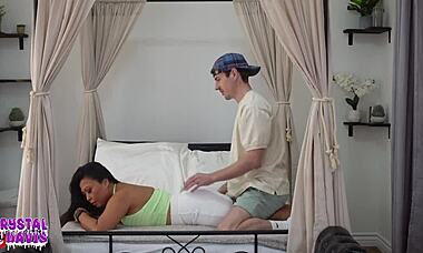 Stepson's massage turns into wild fucking session