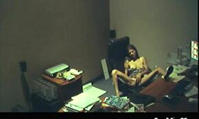 Office brunette girl caught fingering herself during break time