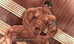 肌肉男在蒸气桑拿房操年轻小伙