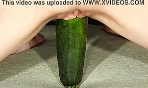 hardcore solo masturbation with a big juicy zucchini 🥒