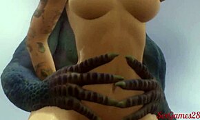 Storbrystet prostituert tåler dobbel penetrasjon av øglemann i 3D.