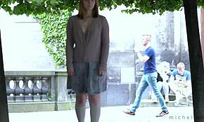 Hey, wanna see this long-haired chick flash her big tits in public?