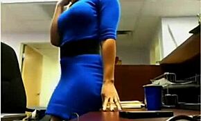 Tight dress bombshell teases in the office. She flashes ass and pussy amid the crowd.