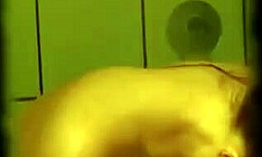 Horny guy spies on slutty brunette in cold shower