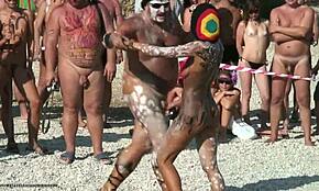 Tribal dance moves by a deeply tanned brunette girlfriend