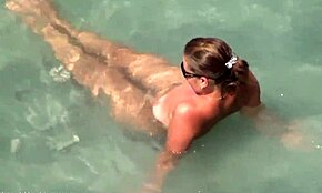 Curvy hottie and her well-endowed boyfriend caught skinny dipping in secret