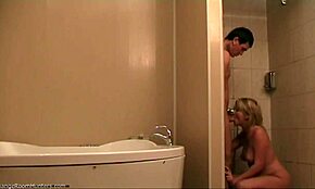 Lucky Guy Enjoys a Steamy Deepthroat Session with Blonde Girlfriend in Shower