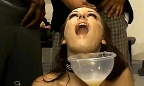 ne mogu da se zasitim ogrličene brineta pornostarice gutaju spermu u divljem orgiju.