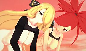 Threesome Pokémon na Praia com Flannery e Cynthia - AÇÃO TOTAL!
