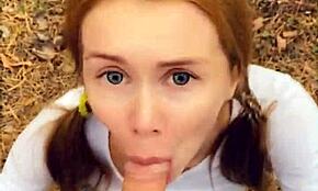 Горячая тинейджерка 18+ делает публичный минет и играет со спермой в POV стиле