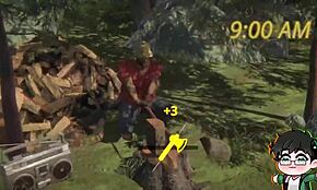 عامل الخشب يخلع عاري في الغابة لعرقلة السجل ياoi