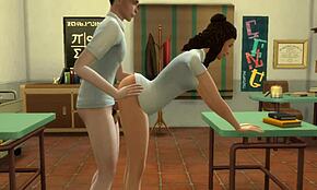 Panenská školačka drilovaná tvrdo v triede prvýkrát.