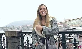 Tysk scout hittar tonåring Josephine med stora naturliga tuttar för riktig pickup casting knull