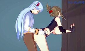 Nine、Kisaragi Chitose和Hoshino Ruri的狂野3D变态女同性恋扶她行动