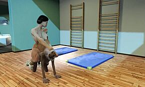 야, 이 애니 근육녀가 훈련 중에 세게 박아대! 💪