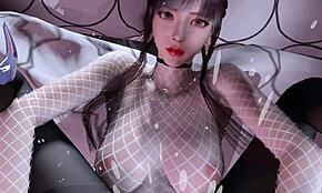 Cosplayerka kráska vrtá souseda v divoké 3D animaci