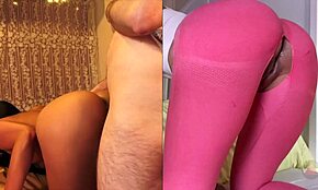 분할 화면에 필리핀 여자가 개새끼 스타일로 크림파이 당해