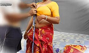 Dress tailor enjoys fucking big boob milf and cumming inside her.