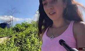 crazy cum-covered teen walks public place full of people, almost caught in fetish facial