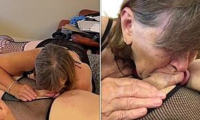 Deepthroat-Blasen reife Oma Carmen in Nahaufnahme.