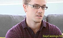 Nerdy hunk blows agent at gaycastings, sucking cock in glasses