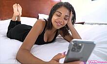 Cute freaky ebony babe begs for facial cum on her face