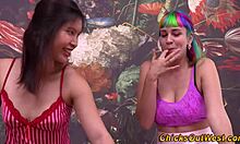 Aussie Lesbian with Rainbow Hair GETS RIMMED Hard