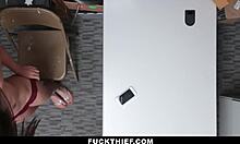 Shoplifting Teen Caught and Fucked Doggystyle by Mall Cop in Shop