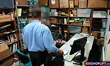 Teen shoplifter caught, offers blowjob and gets fucked bent over in shop