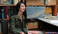 Teen shoplifter caught, offers blowjob and gets fucked bent over in shop