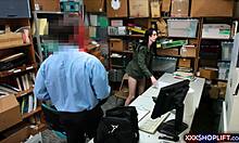 Teen shoplifter caught, offers blowjob and gets fucked bent over in shop