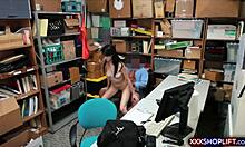 Teen shoplifter caught, offers blowjob and gets fucked bent over in shop