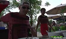 Asian beauty handles two partners at once