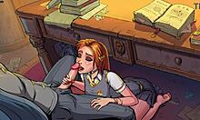 Ginny Weasley gives messy blowjob on desk