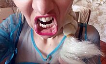 elsa cosplay licked with toys in thong