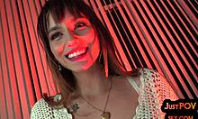 Close-up POV of three friends in intimate gathering