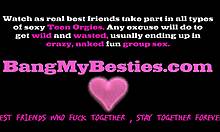 Redhead And Brunette Spread Pussies In Doggystyle Group