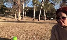 Orgasm control play with vibrator in the park for hot couple