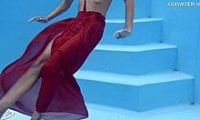 Skinny Hermione Ganger, tiny pornstar, gets wet by poolside