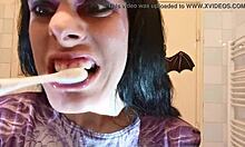 Just watched this goth teen 18+ in HD doing a toothbrush fetish after BJ