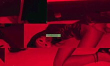 Skinny girl with natural tits sits on husband until her tight pussy fills with cum in sheer red outfit