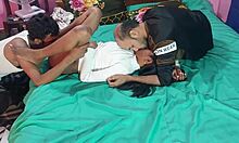 Indian wife enjoys threesome adventure riding big black cock and blowjob