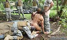 Shirtless Military Muscle Meets Teen Virgin in Jungle Adventure