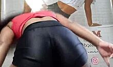 Sexy ebony latina brunette performs ass war dance