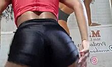 Sexy ebony latina brunette performs ass war dance