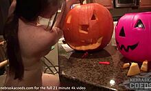 Hot Teen Babe Carves Pumpkin Then Fucks It