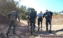 Tattooed blonde's clothes ripped during home group sex