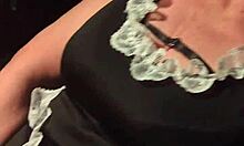 Amateur milf cums outdoors in stockings on halloween