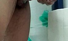 i'm washing my big brown dick close-up